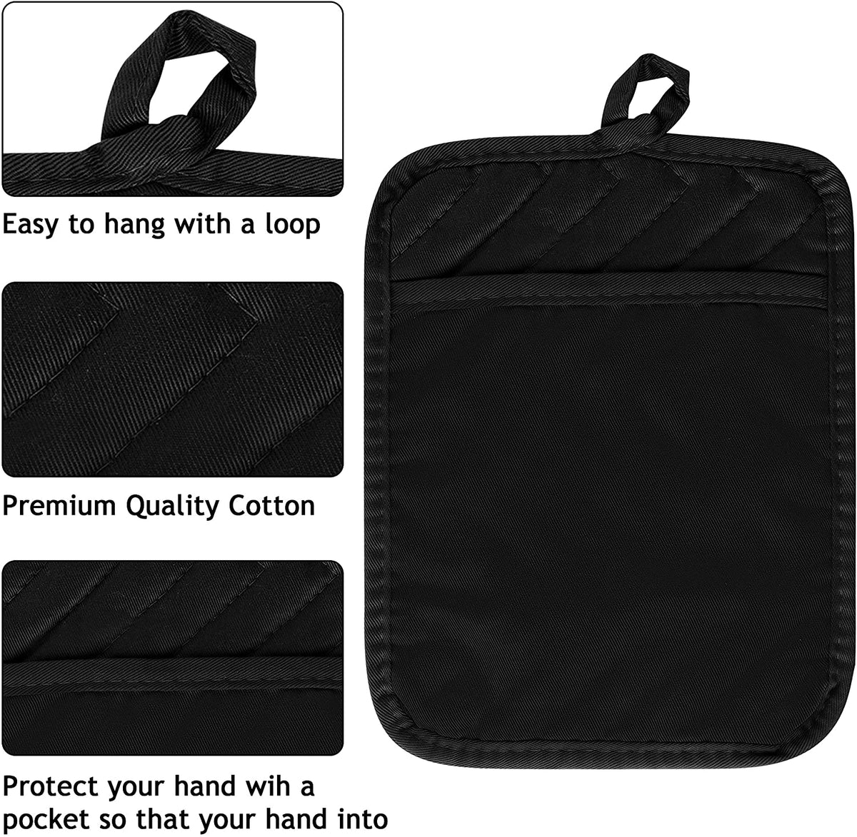 5Pack Pocket Pot Holders Cotton Heat Resistant Potholder
