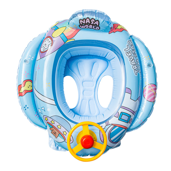 Baby Inflatable Pool Float Ring Dinosaur/Mermaid/Outer Space Pattern Swimming Float Boat with Steering Wheel Horn for Kids Seat Infant Boat Pool Ring Summer Inflatable Water Fun Toys, 6-36 Months