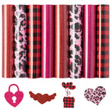 8 Pcs Valentines Day Heat Transfer Vinyl HTV Sheets, 12x 10 Inch Heart Iron On Vinyl, Red Plaid Rose Red Pink Leopard Pattern DIY Craft Film HTV Craft Bundle Heat Press Vinyl for Clothes