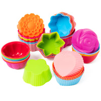 R HORSE 42 Pack Silicone Cupcake Molds Multi Flower-Shaped Baking Cups Non-Stick Cupcake Wrappers Holders Washable Cake Cups Liners Mold for Pan Oven Microwave Dishwasher