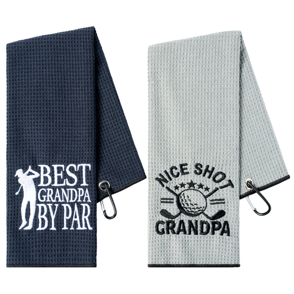 R HORSE 2Pcs Funny Golf Towel Gift for Grandpa, Microfiber Embroidered Golf Towels for Golf Bags with Clip, Best Grandpa by Par Golf Towel Father’s Day Birthday Gift for Grandpa Men Golfer Golf Fan