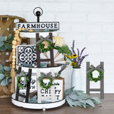 4Pcs Wooden Farmhouse Ladder Tiered Tray Decoration