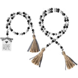 2 Pack Black&White Wood Bead Garland Set with Tassel Rustic Farmhouse Tiered Tray Decorations Country Rustic Wall Hanging Decor Natural Wood Bead Decoration for Home Festival
