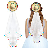 Final Fiesta Bridal Veil, R HORSE Bachelorette Party Sombrero Hat Veil with Pom Poms, Bridal Shower Veils and Headpieces, Bride Party Wedding Veil, Bride to Be Gift, Bridal Accessories (28inch Veil)
