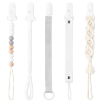 5 Pcs Silicone Pacifier Clips Leather Braided Cotton Teething Soothie Toys Babies Teethers Clip Silicone Bead Pacifier Clip Holder Infant Pacifier Lanyard Gift for Baby Shower Birthday