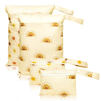 R HORSE 4Pcs Waterproof Reusable Wet Dry Bag Boho Sun Themed Baby Cloth Diaper Bags
