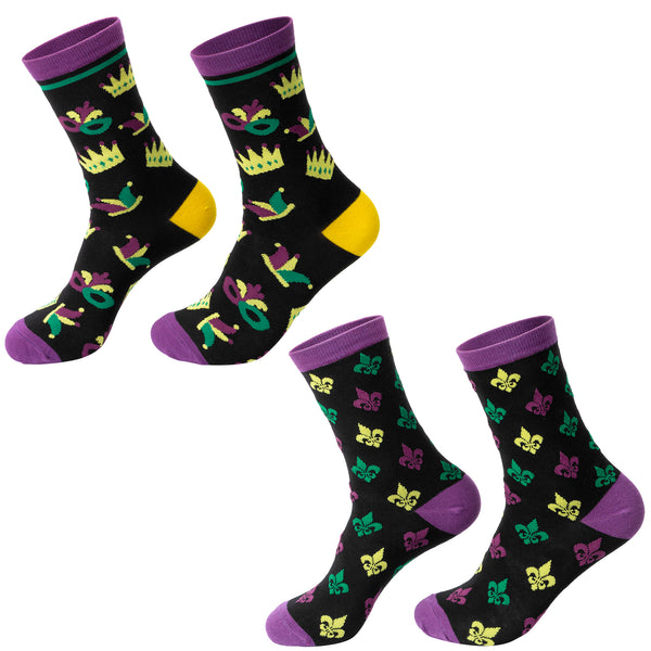 Mardi Gras Fiesta Socks Yellow Purple Green Theme Socks Non-slip Socks Novelty Socks Carnival Vintage Party Decoration Supplies for Men Women (2 Pairs Set)