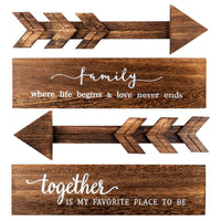4 Pcs Rustic Wood Arrow Sign Wall Decor Family Together Wooden Wall Sign