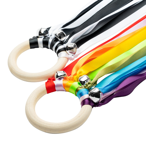 2Pcs Ribbon Hand Kite Toy, Including Rainbow Black&White Ribbon Wind Wand Toy