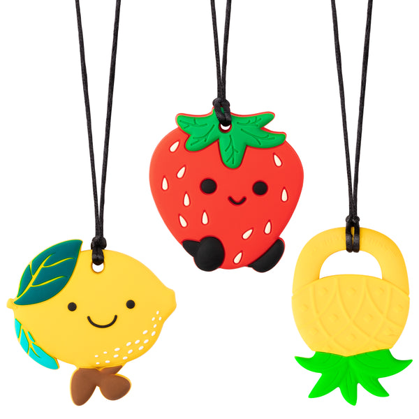 R HORSE 3Pcs Chew Necklace for Boys and Girls, Silicone Teething Pendant Necklace Pineapple Strawberry Lemon
