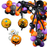R HORSE 119Pcs Halloween Balloon Arch Garland Kit, Includes Spider Web, Black, Orange, Purple Latex Balloons Haunted House Pumpkin Ghost Aluminum Balloons Party Decorations for Halloween