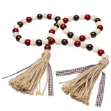R HORSE Hot Chocolate Wood Beads, 41'' Wood Beads Garland Winter Rustic Beads with Jute Rope Plaid Tassel Natural Wood Beads Brown Red White Garland Home Décor for Christmas New Year