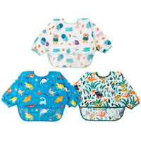 R HORSE 3Pcs Long Sleeve Bibs for Kids Animals Pattern Toddler Feeding Bibs with Crumb Catcher Pocket