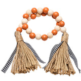 R HORSE Halloween Wood Beads Tassel 26.3 Inch Garland Farmhouse Rustic Beads with Jute Rope Plaid Tassel Natural Wood Beads Fall Home String Prayer Wall Décor for Nursery Room Vase Ornament
