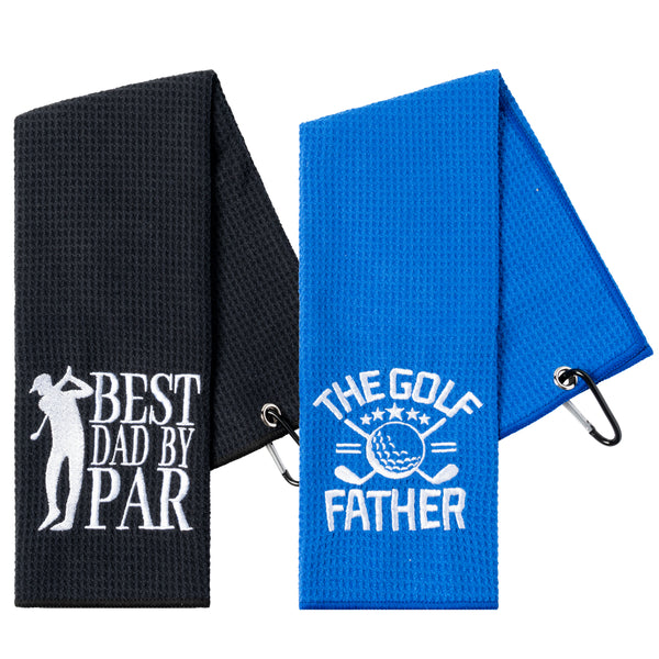 R HORSE 2Pcs Funny Golf Towel Gift for Dad, Golf Towels for Men Microfiber Embroidered Golf Towels with Clip, Best Dad by Par Golf Towel Father's Day Birthday Gift for Dad Grandpa Golf Fan