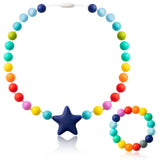 2 Pcs Sensory Chew Necklace Bracelet Silicone Chewable Jewelry Rainbow Chew Teether Necklace Autism ADHD SPD Baby Oral Motor Chewing Beads Bracelet Biting Teething Toy for Babies