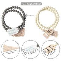2Pcs Classic Wood Beads Garland Set, 38.5 Inch White & Gray Wooden Garland with Home Sign Tassel Rustic Farmhouse Tiered Tray Decorations Country Hanging Decor Natural Wood Bead for Home