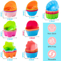 R HORSE 42 Pack Silicone Cupcake Molds Multi Flower-Shaped Baking Cups Non-Stick Cupcake Wrappers Holders Washable Cake Cups Liners Mold for Pan Oven Microwave Dishwasher