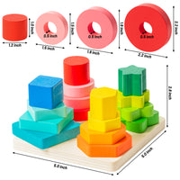 R HORSE 17Pcs Toddlers Wooden Sorting and Stacking Toys Geometric Color Shape Sorter Montessori Educational Puzzle Blocks Toys Wooden Stacking Toys for Toddler Girls Boys Early Preschool Learning