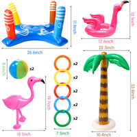 R HORSE 16Pcs Inflatable Pool Ring Toss Game Palm Tree Flamingo Cross Pool Floats Toys