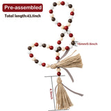 R HORSE Hot Chocolate Wood Beads, 41'' Wood Beads Garland Winter Rustic Beads with Jute Rope Plaid Tassel Natural Wood Beads Brown Red White Garland Home Décor for Christmas New Year