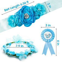 R HORSE Blue Maternity Sash Kit Mommy to Be & Daddy to Be Corsage Blue Flower Crown Pregnancy Sash Decoration Baby Shower Kit Party Favors Baby Boy Pregnancy Photo Prop Gift