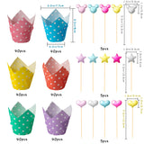 R HORSE 255Pcs Tulip Cupcake Liners Set Muffin Baking Cups Dot Style Cupcake Wrappers for Dessert with Cupcakes Toppers Rustic Cupcake Baking Liner Holders for Kitchen Cooking Baking