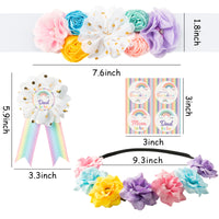 R HORSE 5Pcs Pastel Rainbow Maternity Sash Set Mom to Be & Dad to Be Corsage Pink Blue Wreath Pregnancy