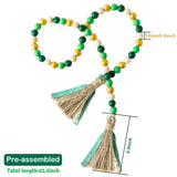Patrick Day Wood Beads, 41’’ Wood Bead Garland Tassel Green&Gold Tassel Garland Farmhouse Rustic Beads with Jute Rope Plaid Tassel Natural Wood Beads Décor for Patrick Day