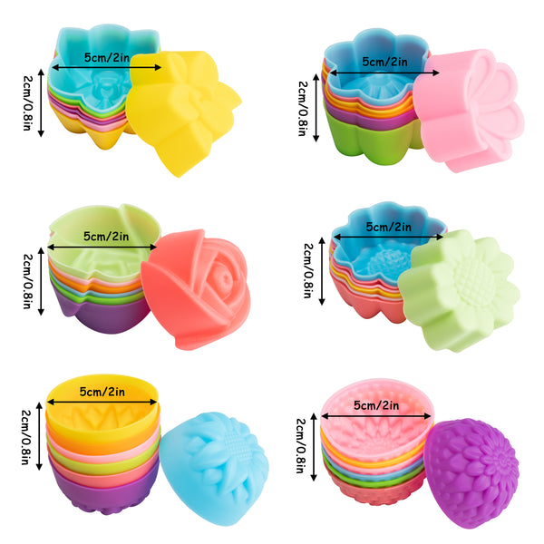 R HORSE 42 Pack Silicone Cupcake Baking Cups Multi Flower-Shaped Silicone  Cupcake Molds Non-Stick Cupcake Wrappers Holders Reusable Muffin Pan  Truffle