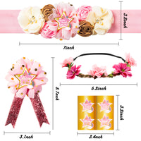 R HORSE 5Pcs Maternity Sash and Corsage Pin Set with Star Sticker Pink Pregnancy Flower Belly Belt