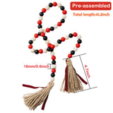 R HORSE Black & Red Plaid Wood Beads, 41'' Wood Beads Garland Hanger Winter Rustic Beads with Jute Rope Plaid Tassel Natural Wood Beads Vase Garland Home Décor for Room Ornament