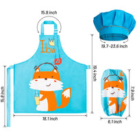 R HORSE Kids Aprons Chef Hat and Sleeves Sets Blue Cute Fox Aprons Toddler Chef Cooking Hat