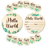 R HORSE Wooden Baby Monthly Milestone Cards with Announcement Sign, 7Pcs Double-Sided Hello World Baby Birth Announcement Milestone Discs, Newborn Month Milestone First Year Photo Props for Boys Girls