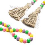 Easter Wood Beads, 41’’ Wood Bead Garland Tassel Easter Tassel Garland Farmhouse Rustic Beads with Jute Rope Plaid Tassel Natural Wood Beads Décor for Easter