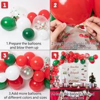103 Pcs 16 Ft Christmas Balloon Garland Kit Balloon Arch Garland Green Red White Confetti Balloon Decorating Strip Glue Dots for Christmas New Year Party Decorations
