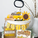 R HORSE 3Pcs Summer Farmhouse Tiered Tray Decor Sunflower Hello Sunshine Wood Decorative Book Stack