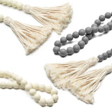 2 Pcs Classic Wood Beads Tassel, 27 Inch White & Gray Wood Bead Garland Farmhouse Rustic Beads with Jute Rope Plaid Tassel Natural Wood Beads for Home Décor