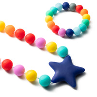 2 Pcs Sensory Chew Necklace Bracelet Silicone Chewable Jewelry Rainbow Chew Teether Necklace Autism ADHD SPD Baby Oral Motor Chewing Beads Bracelet Biting Teething Toy for Babies