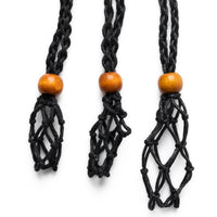 3Pcs Necklace Cord Empty Stone Holder Black Adjustable Necklace Holder Cord Cage Fish Netted DIY Crystal Stone Netted Necklace Holder Jewelry Making Weave Cords for Crystals Quartz Raw Bohemian Stone