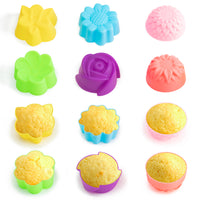42Pcs Silicone Molds Cupcake Multi Flower Shapes Silicone Baking Cups Molds Non-Stick Donut Wrapper Molds Washable Muffin Molds Washable for Pan Oven Microwave Dishwasher (2 x 0.8 Inch)