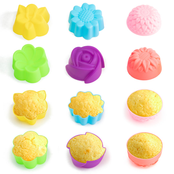 R HORSE 42 Pack Silicone Cupcake Molds Multi Flower-Shaped Baking Cups  Non-Stick Cupcake Wrappers Holders Washable Cake Cups Liners Mold for Pan  Oven