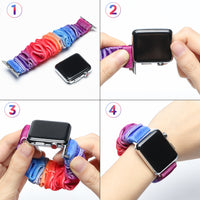 Tie-dye Scrunchie Elastic Watch Band for 38 40mm Apple Watch Compatible with iWatch Series 1/2/3/4/5 with 2 Pcs Tie-dye Velvet Scrunchies Hair Elastic Ties Ponytail Holder for Women Lady