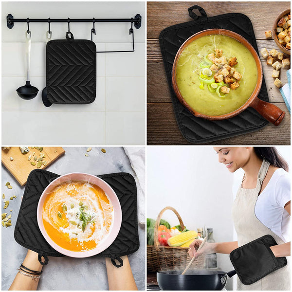 R HORSE 6 Pcs Pot Holders with Pocket Cotton Grey Potholder Heat Resistant  Oven Mitts Machine Washable Hot Pad for Kitchen Baking Cooking 9.8x7.8