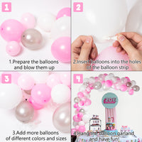 106 Pcs 16 Ft Pink Christmas Balloon Garland Kit Balloon Arch Garland Pink Silver White Light Pink Transparent Balloon Decorating Strip Glue Dots for Christmas New Year Party Decorations