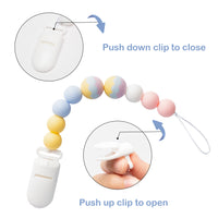 R HORSE 2Pcs Pacifiers Clips for Baby Girls Silicone Teething Beads Holder Baby Clips