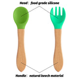 R HORSE 6Pcs Silicone Baby Forks and Spoon Set with Beech Handle Blue Green