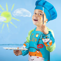 R HORSE Kids Aprons Chef Hat and Sleeves Sets Blue Cute Fox Aprons Toddler Chef Cooking Hat