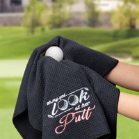 R HORSE 2Pcs Funny Golf Towel Gift for Women, Microfiber Embroidered Golf Towel for Golf Bags with Clip, Look at Her Putt Golf Towel Accessories Mother's Day Retirement Birthday Gift for Golf Fan