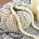 2 Pcs Classic Wood Beads Tassel, 27 Inch White & Gray Wood Bead Garland Farmhouse Rustic Beads with Jute Rope Plaid Tassel Natural Wood Beads for Home Décor